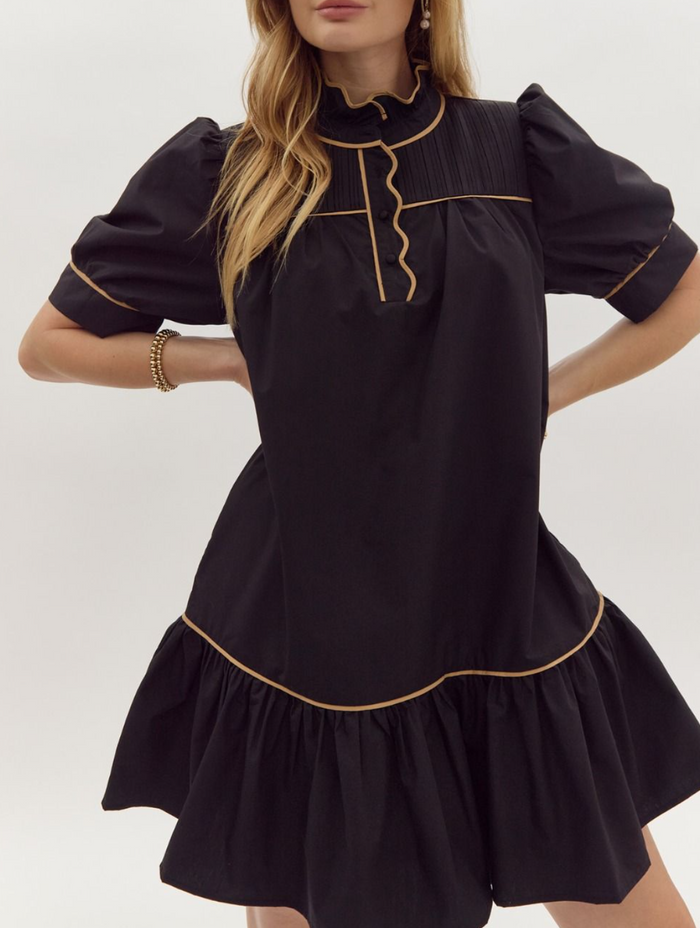 Solid Short Sleeve High Neck Mini Dress