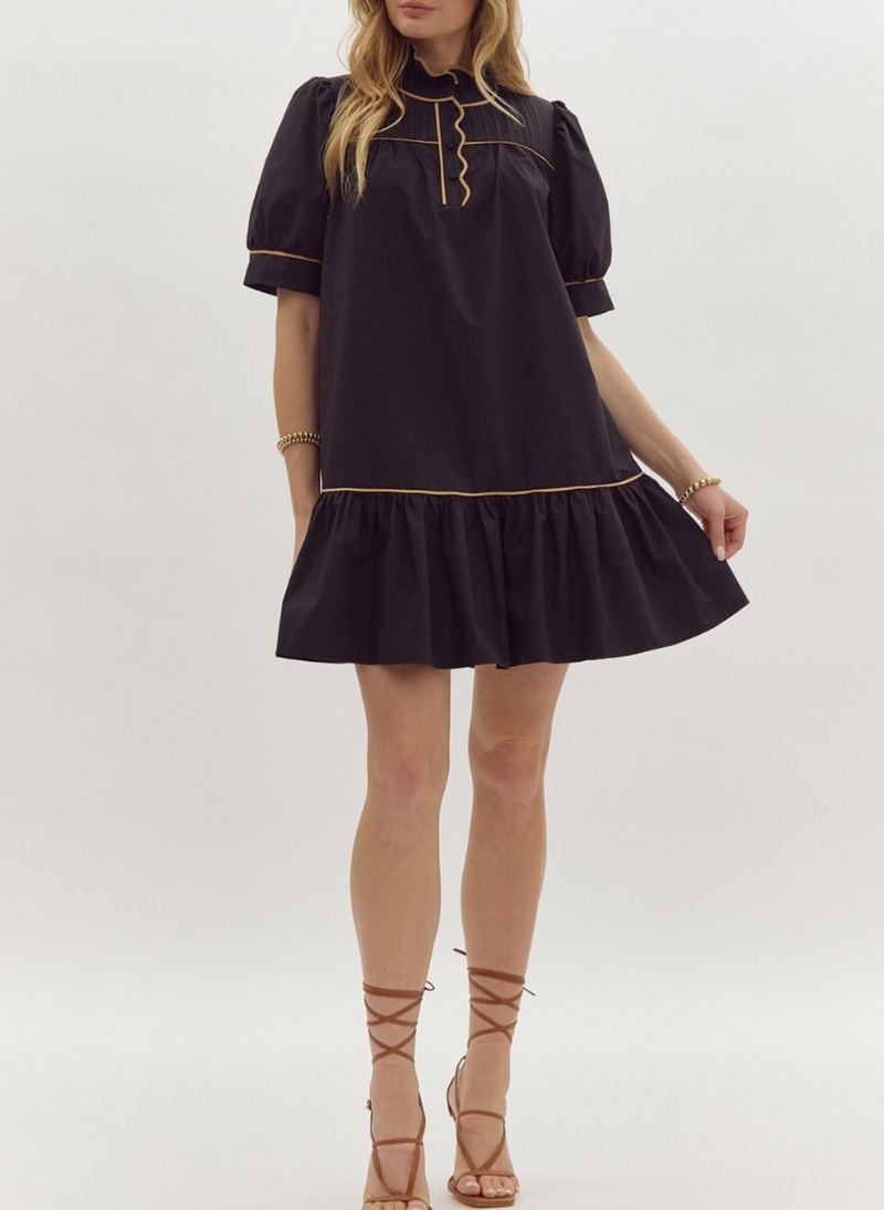 Solid Short Sleeve High Neck Mini Dress