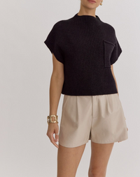 Solid Knitted Mock Neck Cropped Top