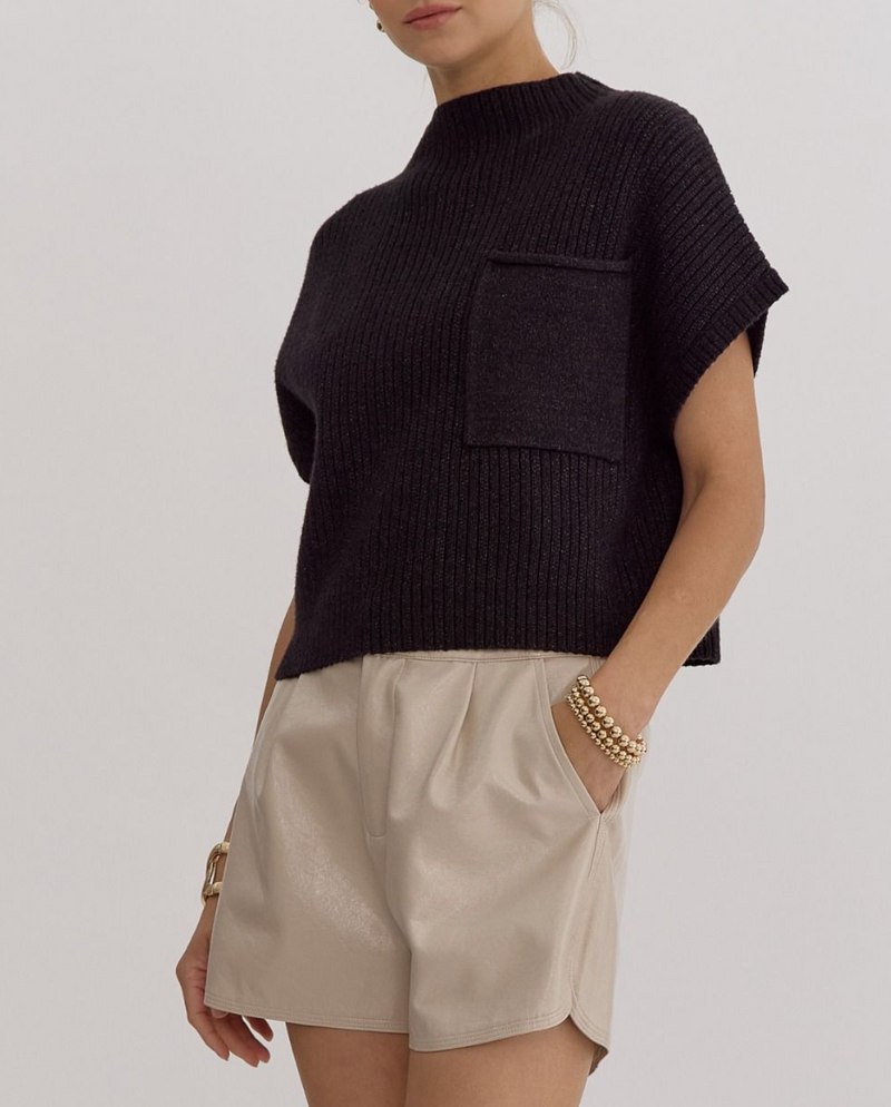 Solid Knitted Mock Neck Cropped Top