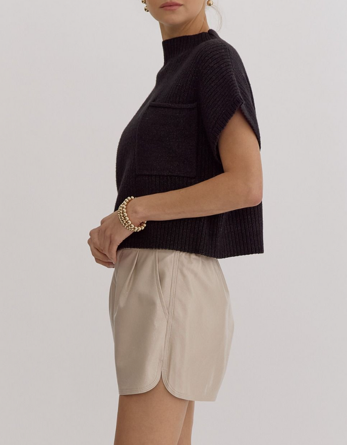 Solid Knitted Mock Neck Cropped Top