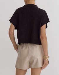 Solid Knitted Mock Neck Cropped Top