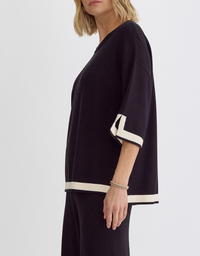 Solid Round Neck 3/4 Sleeve Top