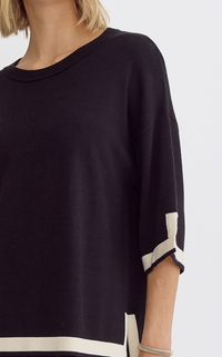 Solid Round Neck 3/4 Sleeve Top