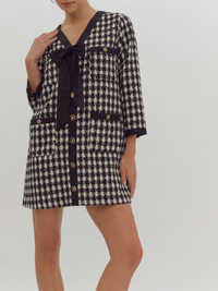 Tweed 3/4 Sleeve Button-Up Mini Dress