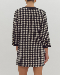 Tweed 3/4 Sleeve Button-Up Mini Dress