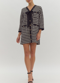 Tweed 3/4 Sleeve Button-Up Mini Dress