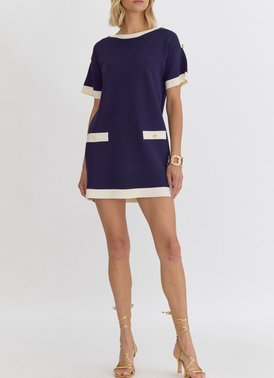 Solid Round Neck Short Sleeve Mini Dress