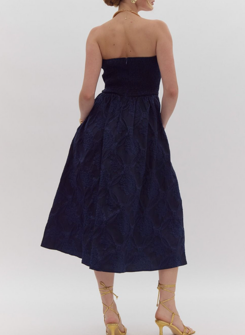 Strapless Embroidered Midi Dress