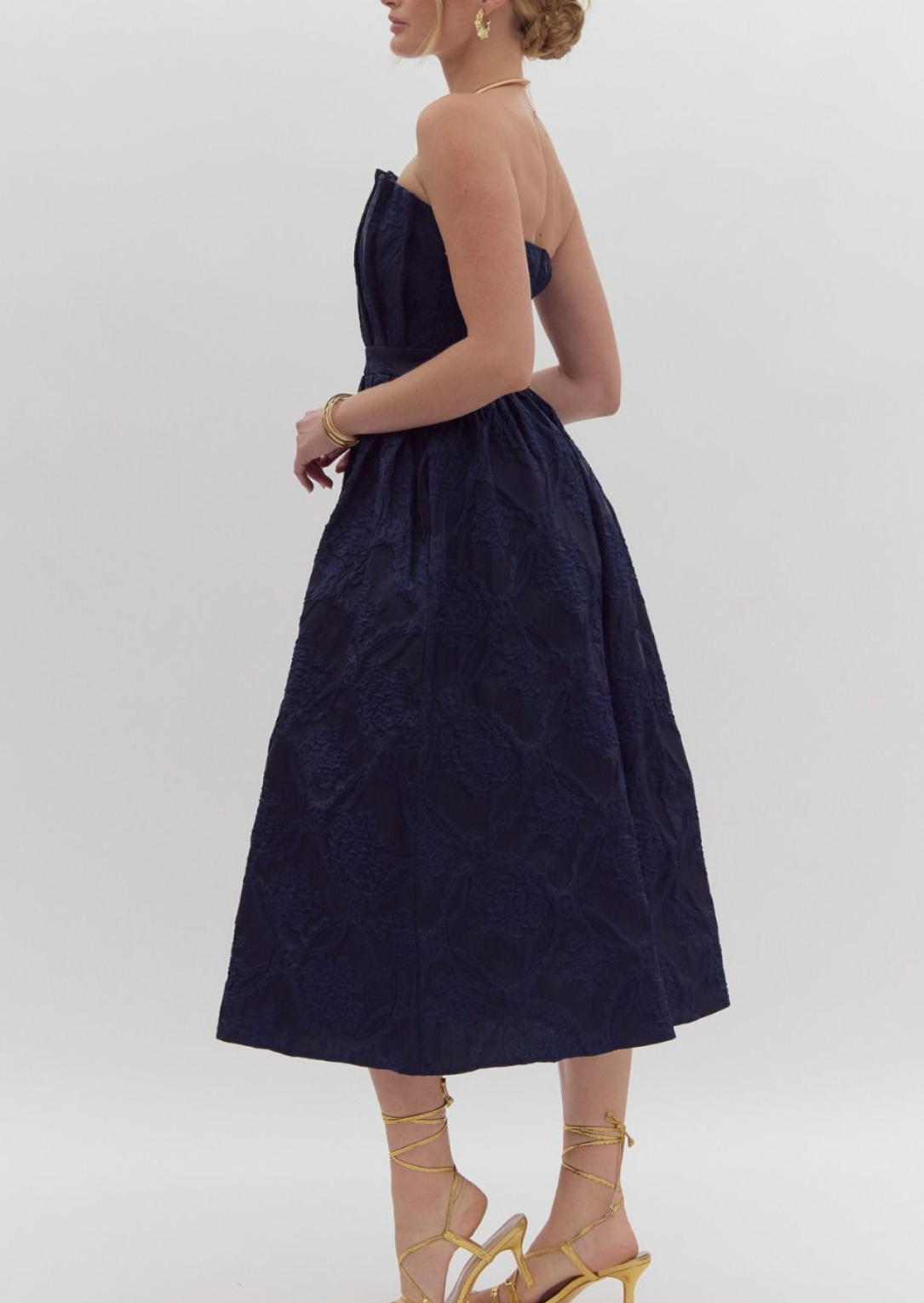 Strapless Embroidered Midi Dress