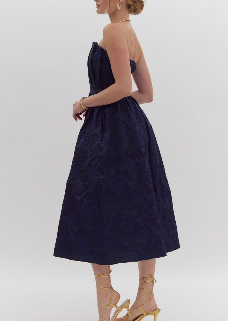 Strapless Embroidered Midi Dress