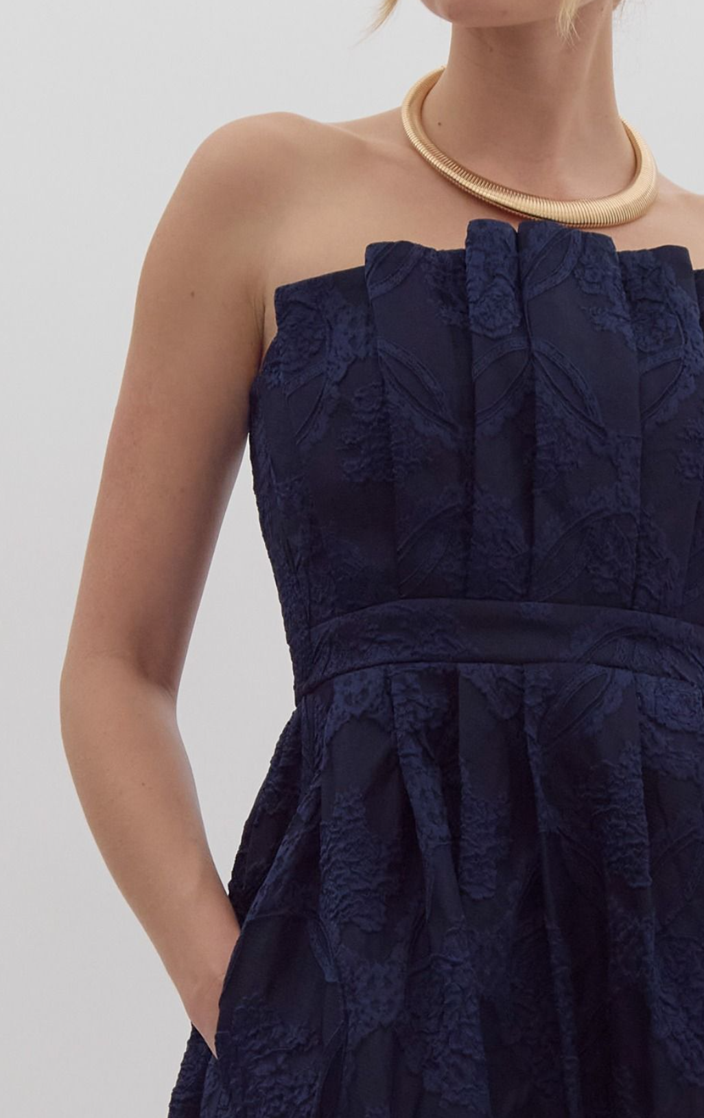 Strapless Embroidered Midi Dress