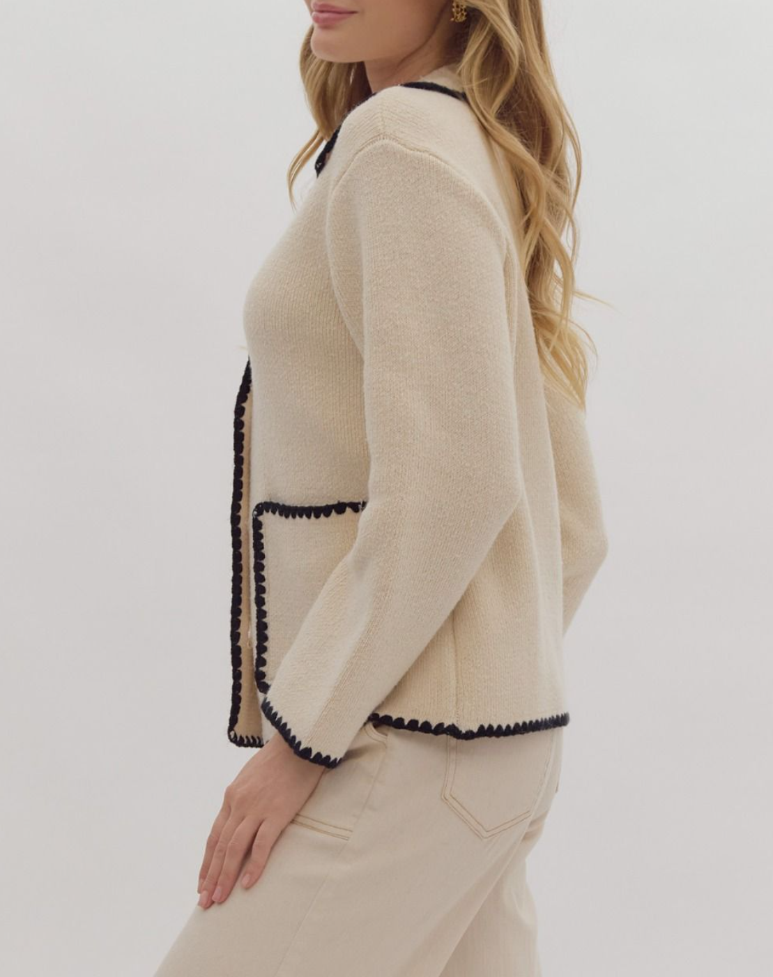 Solid Long Sleeve Button Down Collared Knit Cardigan