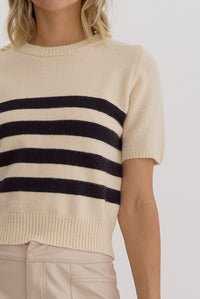 Stripe Print Round Neck Short Sleeve Knit Top