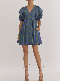 Mixed Line Print V-Neck Mini Dress