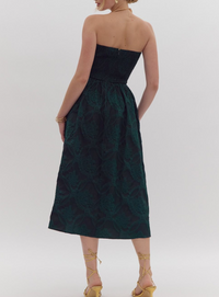 Strapless Embroidered Midi Dress