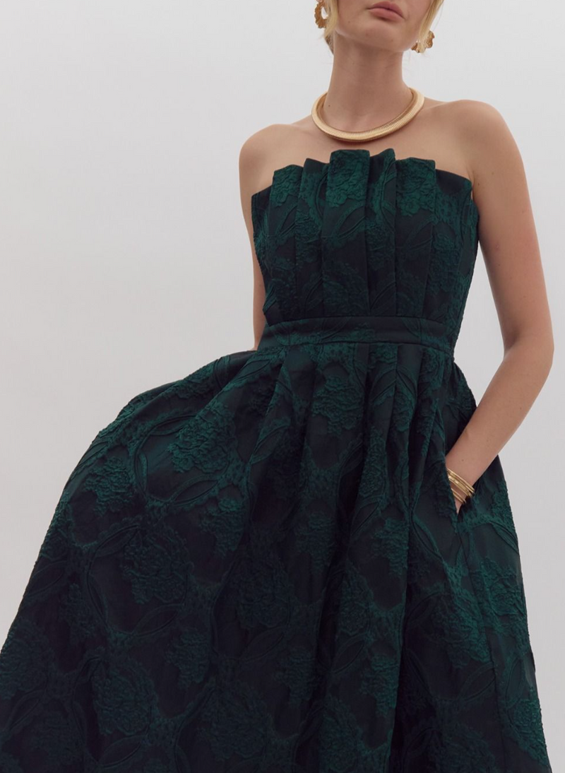 Strapless Embroidered Midi Dress