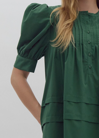 Solid Pin-Tucked Short Sleeve Mini Dress