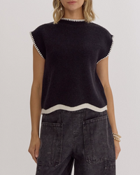 Solid Mock Neck Sleeveless Knit Top