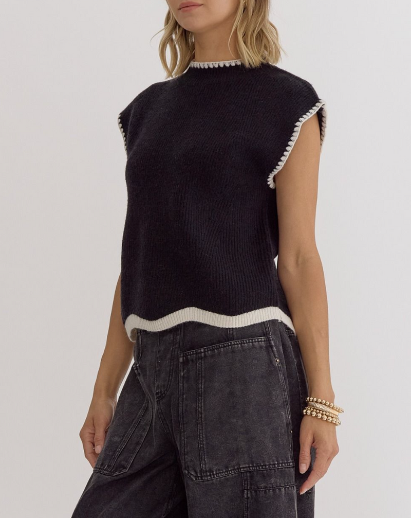 Solid Mock Neck Sleeveless Knit Top