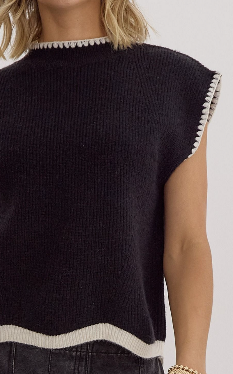 Solid Mock Neck Sleeveless Knit Top