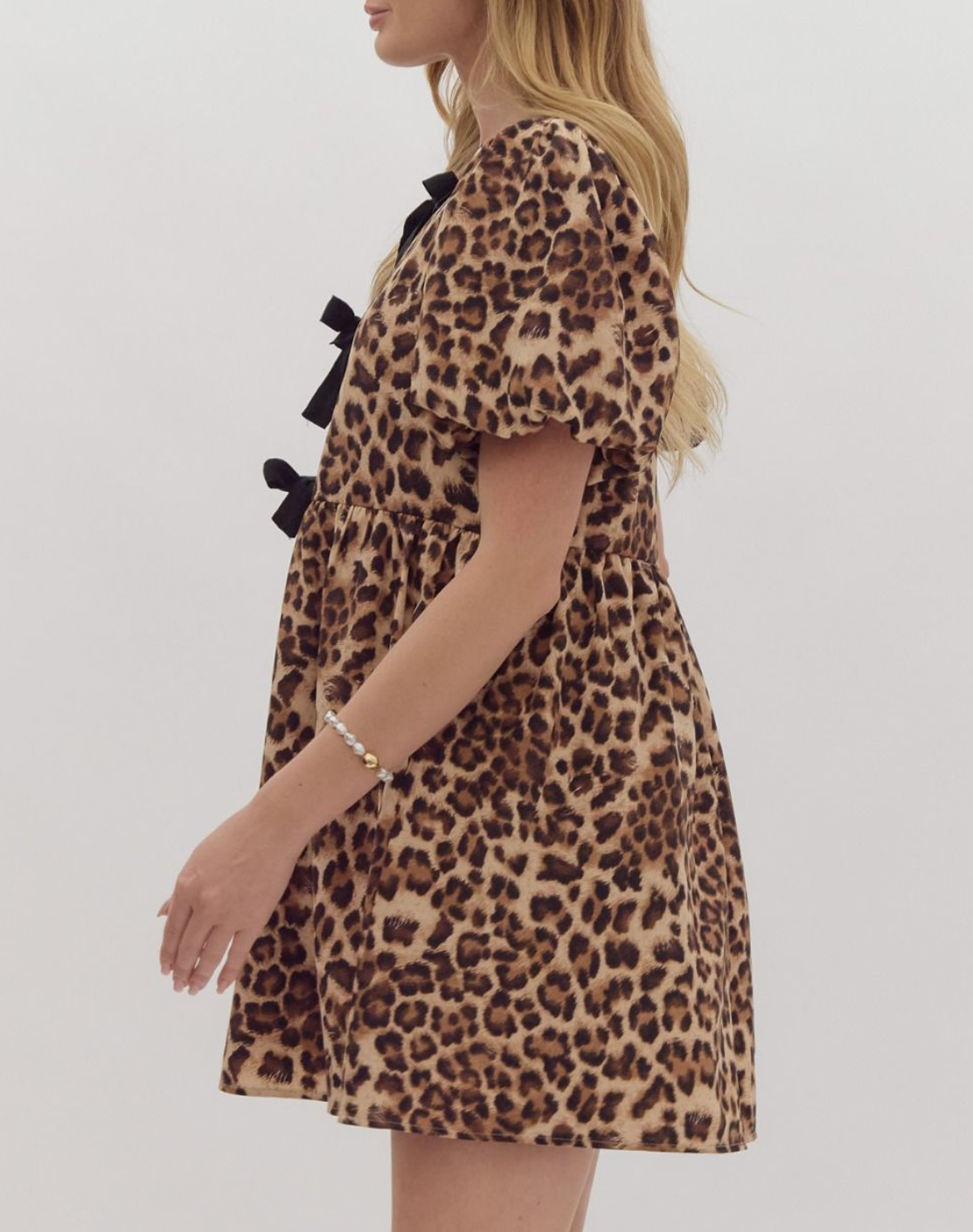 Cheetah Print Bubble Sleeve Mini Dress