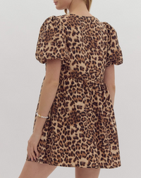 Cheetah Print Bubble Sleeve Mini Dress