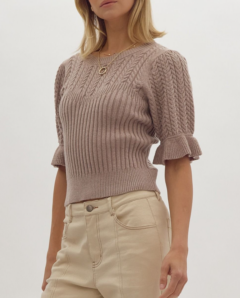 Solid Textured Knit Cropped Sweater