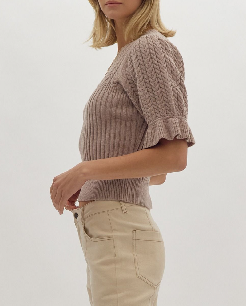 Solid Textured Knit Cropped Sweater