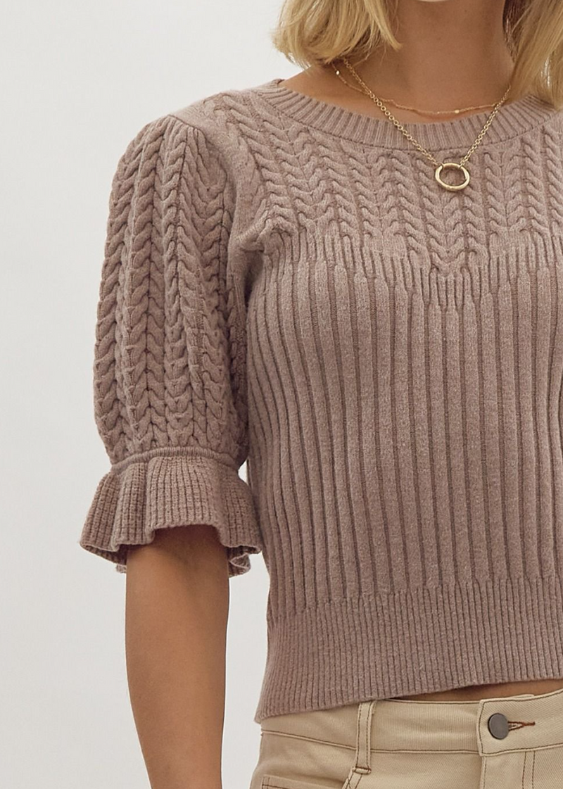 Solid Textured Knit Cropped Sweater