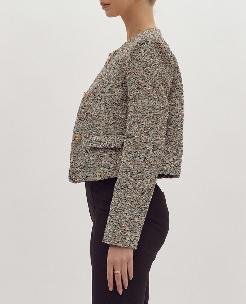 Tweed Open Front Long Sleeve Jacket