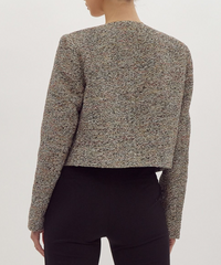 Tweed Open Front Long Sleeve Jacket