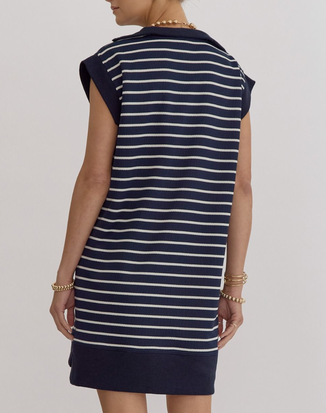 Stripe Print Ribbed Cap Sleeve Mini Dress