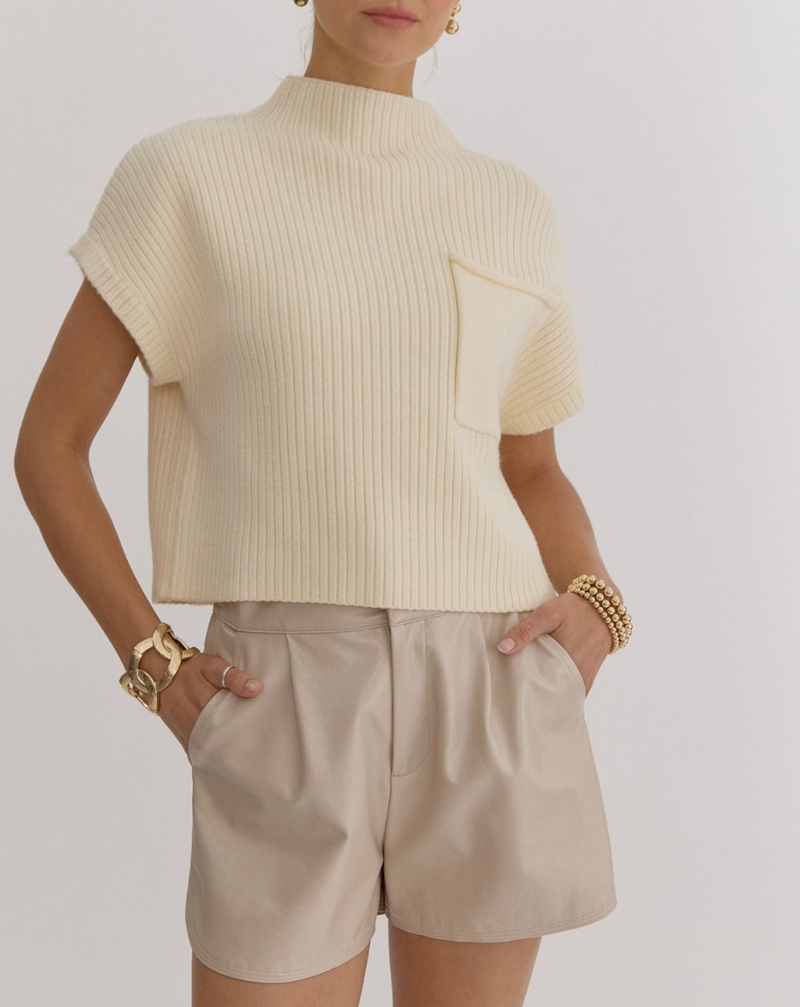 Solid Knitted Mock Neck Cropped Top