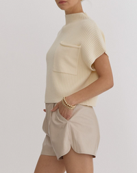 Solid Knitted Mock Neck Cropped Top