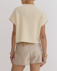 Solid Knitted Mock Neck Cropped Top