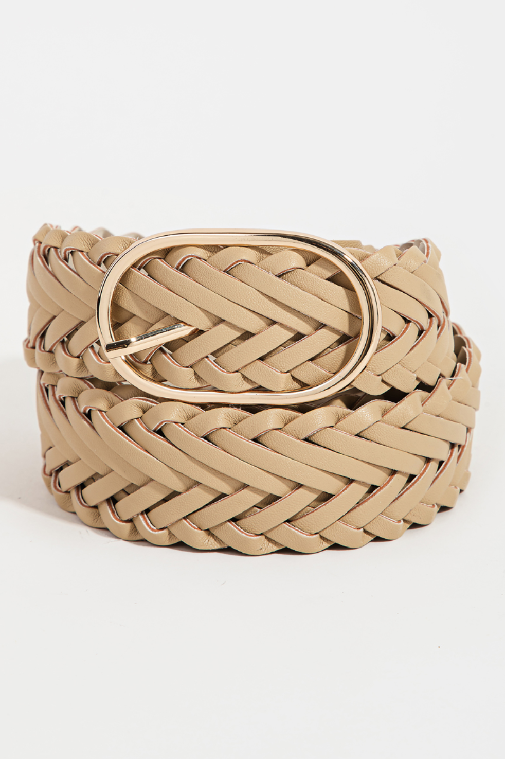 Braided Faux Leather Oval Buckle Belt