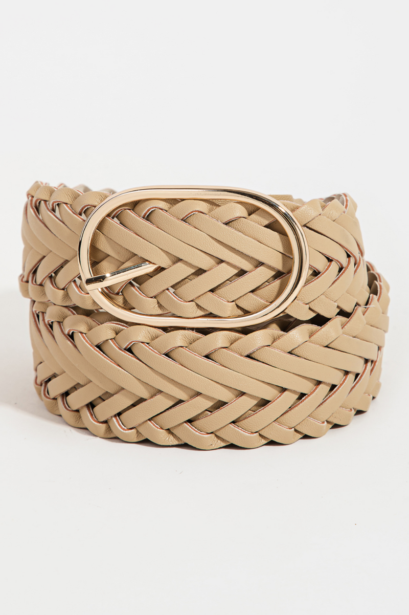 Braided Faux Leather Oval Buckle Belt