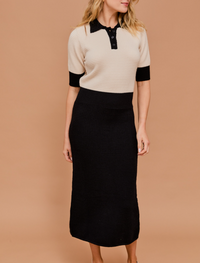 Polo Neck Puff Short Sleeve Knit Midi Dress