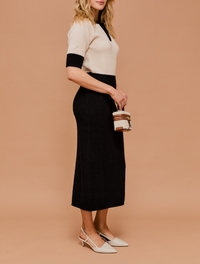 Polo Neck Puff Short Sleeve Knit Midi Dress