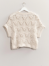 Crochet Knit Short Sleeve Sweater Top