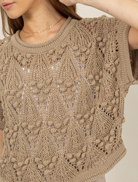 Crochet Knit Short Sleeve Sweater Top