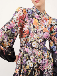 Long Puff Sleeve Floral Print Mini Dress