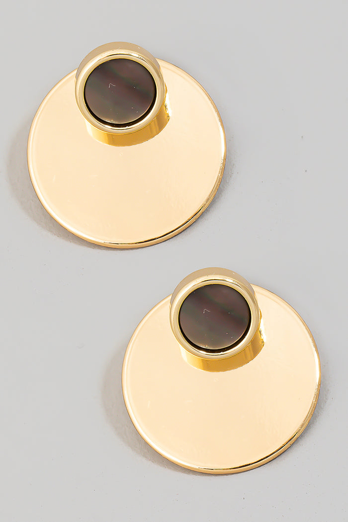 Shell And Metallic Disc Stud Earrings