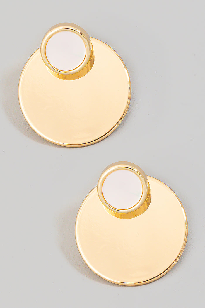 Shell And Metallic Disc Stud Earrings