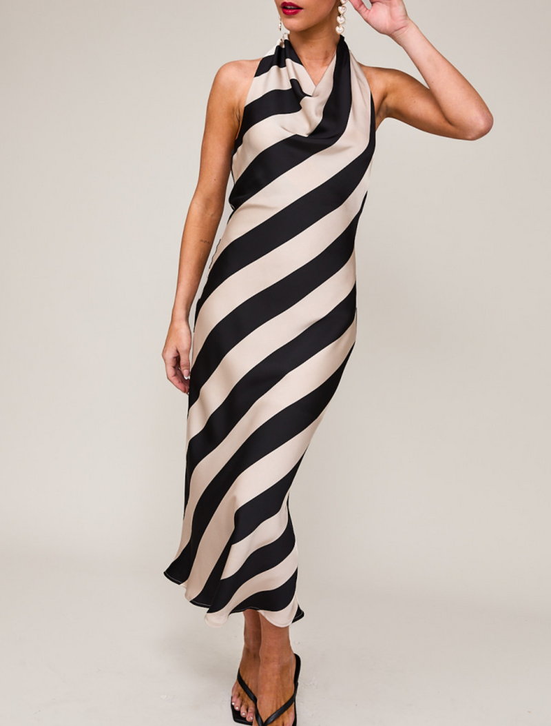 Halter Cowl Neck Midi Dress