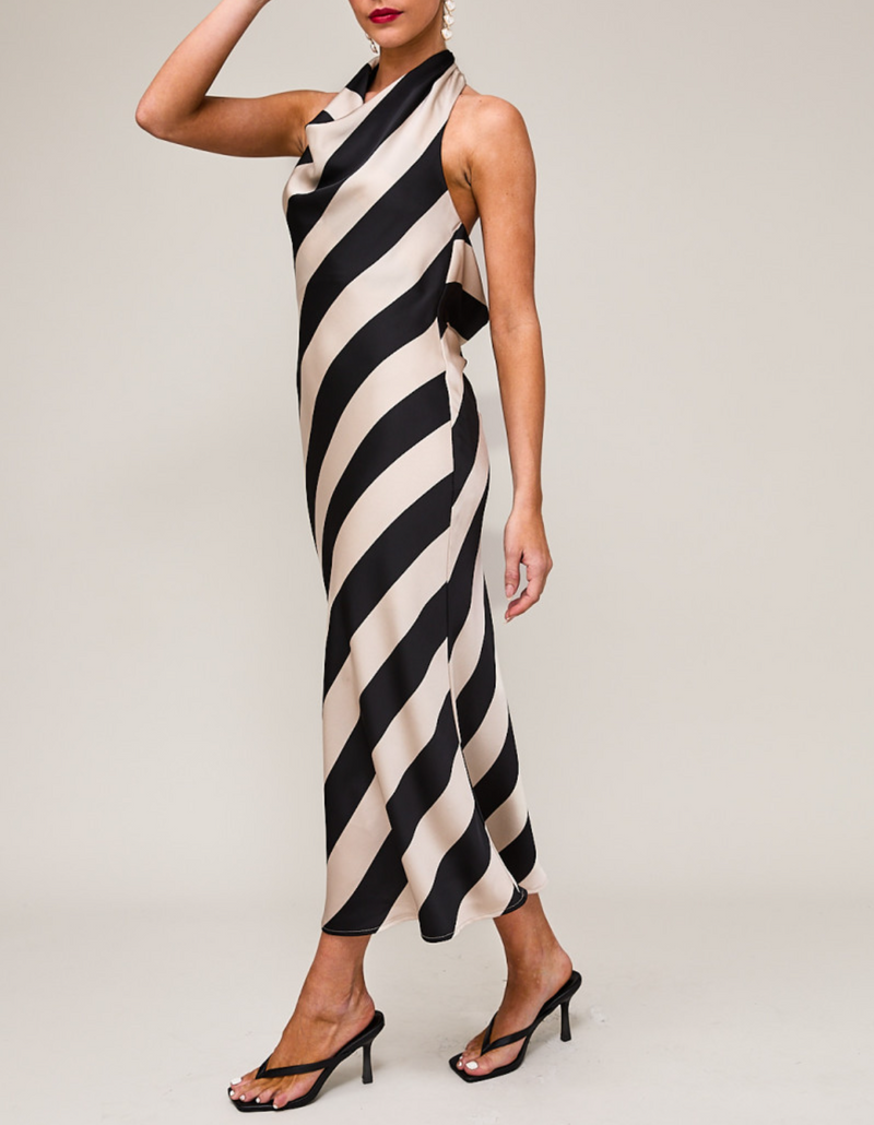 Halter Cowl Neck Midi Dress