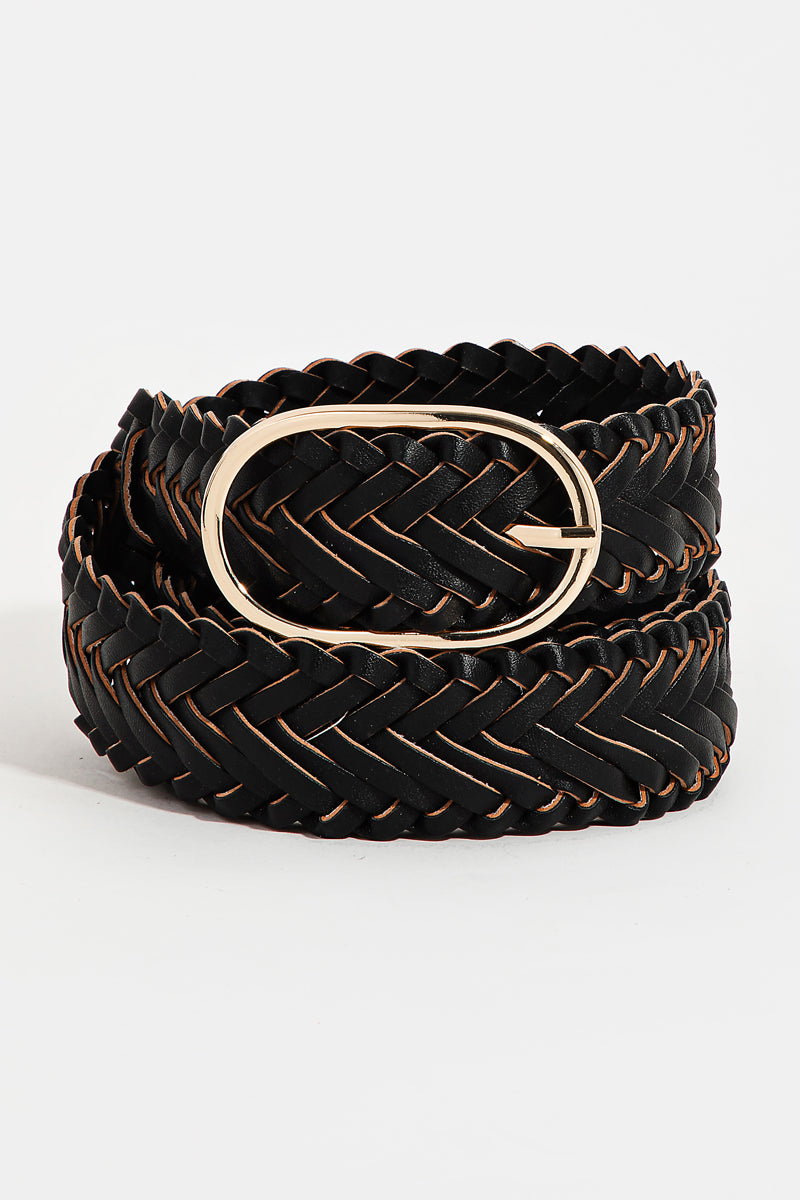 Braided Faux Leather Oval Buckle Belt