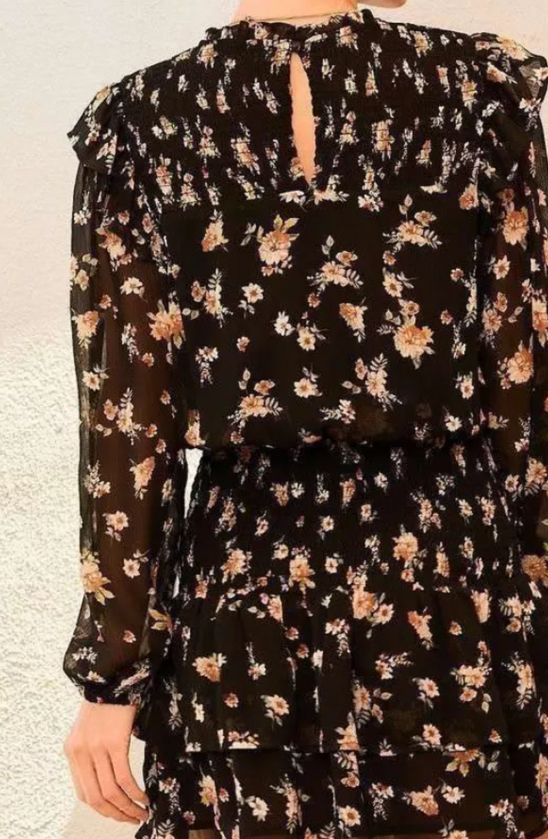 Long Sleeve Back Button Floral Print Dress