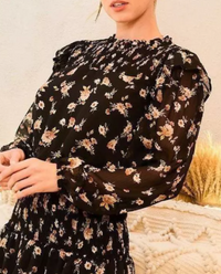 Long Sleeve Back Button Floral Print Dress